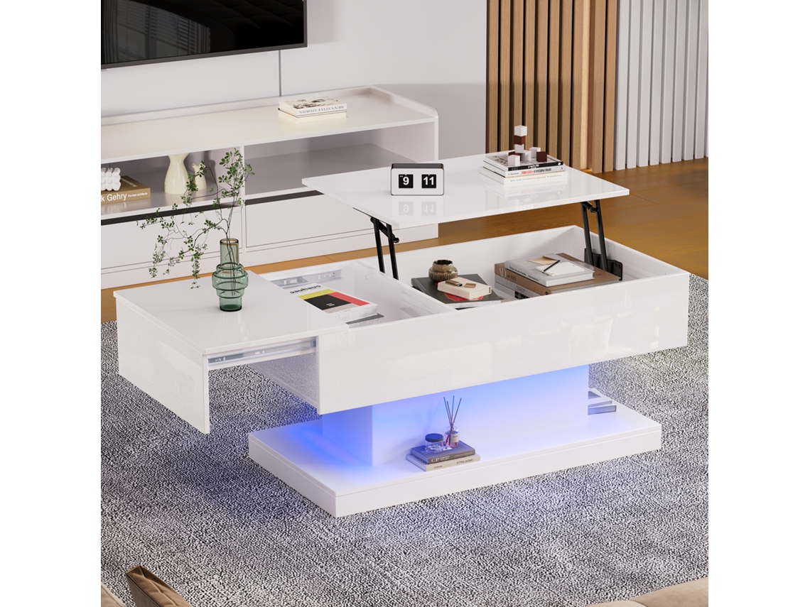 Mesa Centro Elevação Hidráulica Led 100x50x45cm