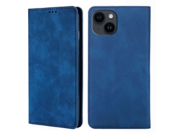 Capa Para Iphone 15 Pele Sintética Magnética Com Porta-cartões Azul