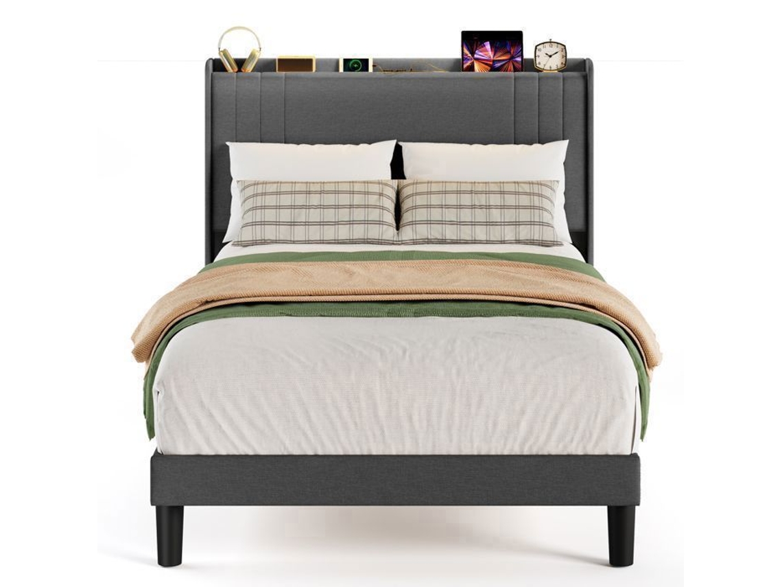 Estrutura de cama solteiro - LED e USB - cinza escuro - metal e madeira - 120 x 200 cm