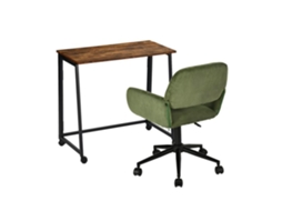 Conjunto De Escritório Compacto Mesa Dobrável Marrom Com Rodinhas Cadeira De Escritório Confortável Em Tecido Verde Meubles Cosy