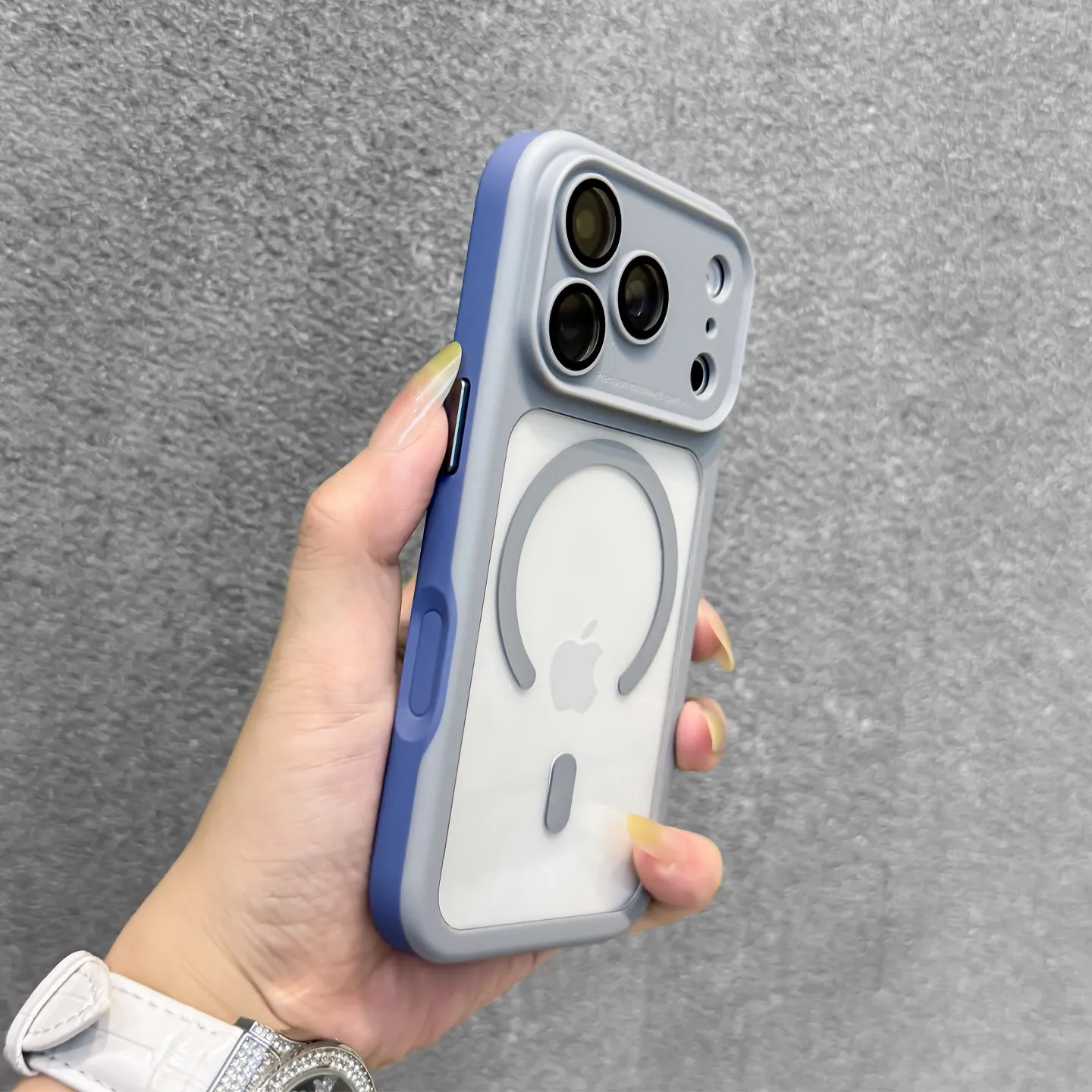 Capa Protetora Transparente De Luxo Com Bloqueio De Cores Para Iphone 12 (cinza) E Magsafe.