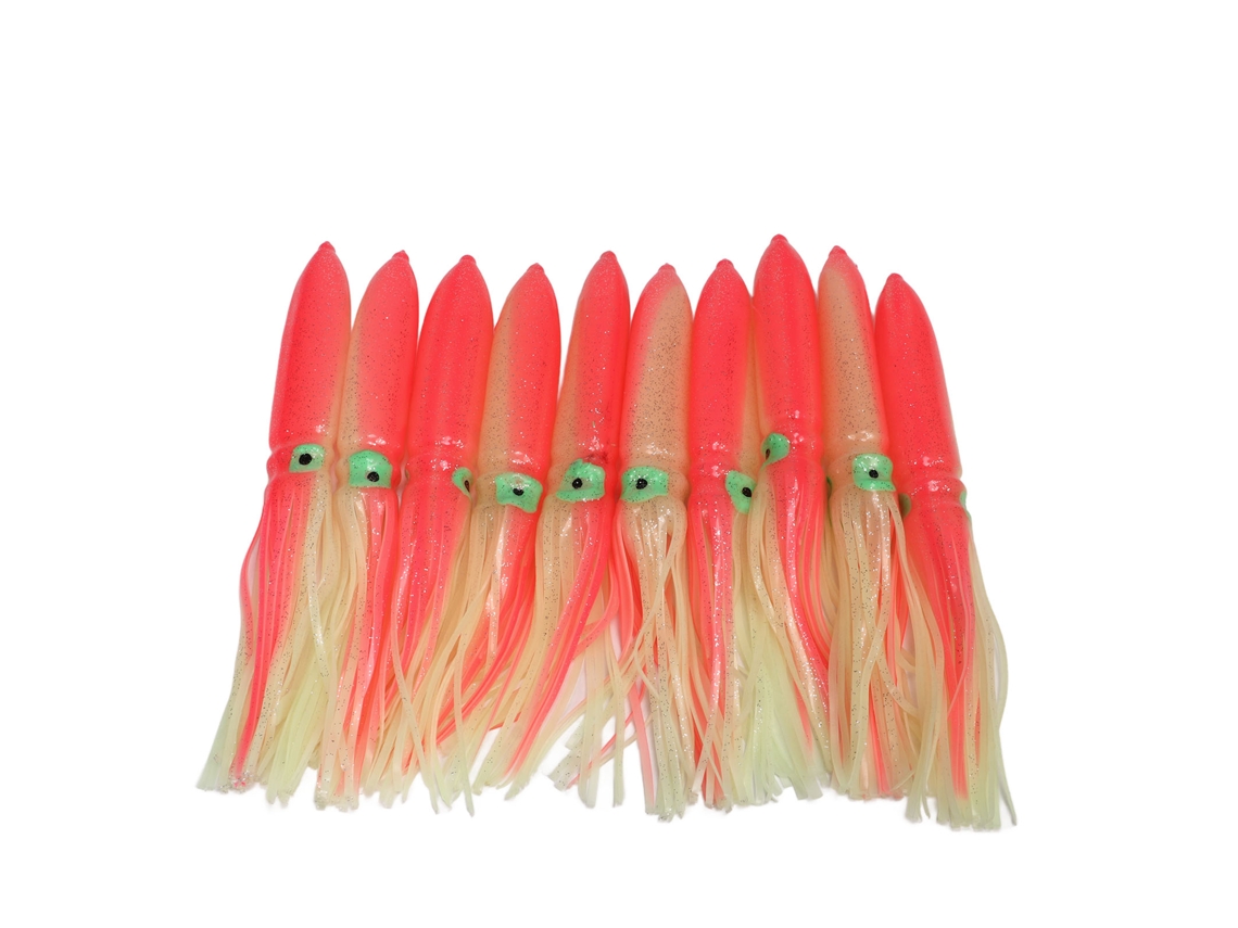 Isca de Lula Luminosa 30cm Silicone com Gancho Rosa 10un