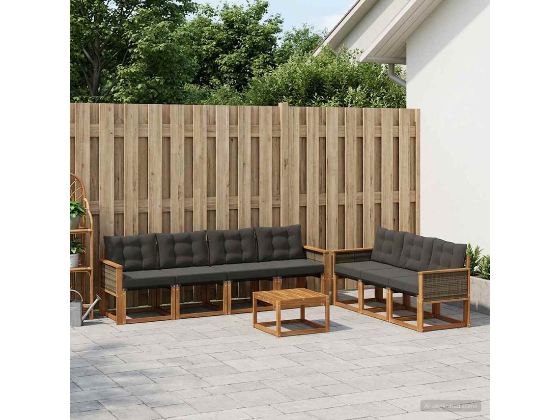 Vidaxl Conjunto De Sofás Para Exterior 8 Unid. Natural E Preto