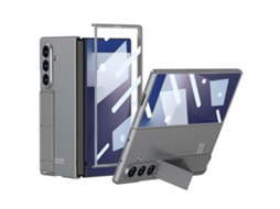 Capa Gkk Para Samsung Galaxy Z Fold7 5g Com Suporte De Pc Capa Traseira De Vidro Temperado Cinza