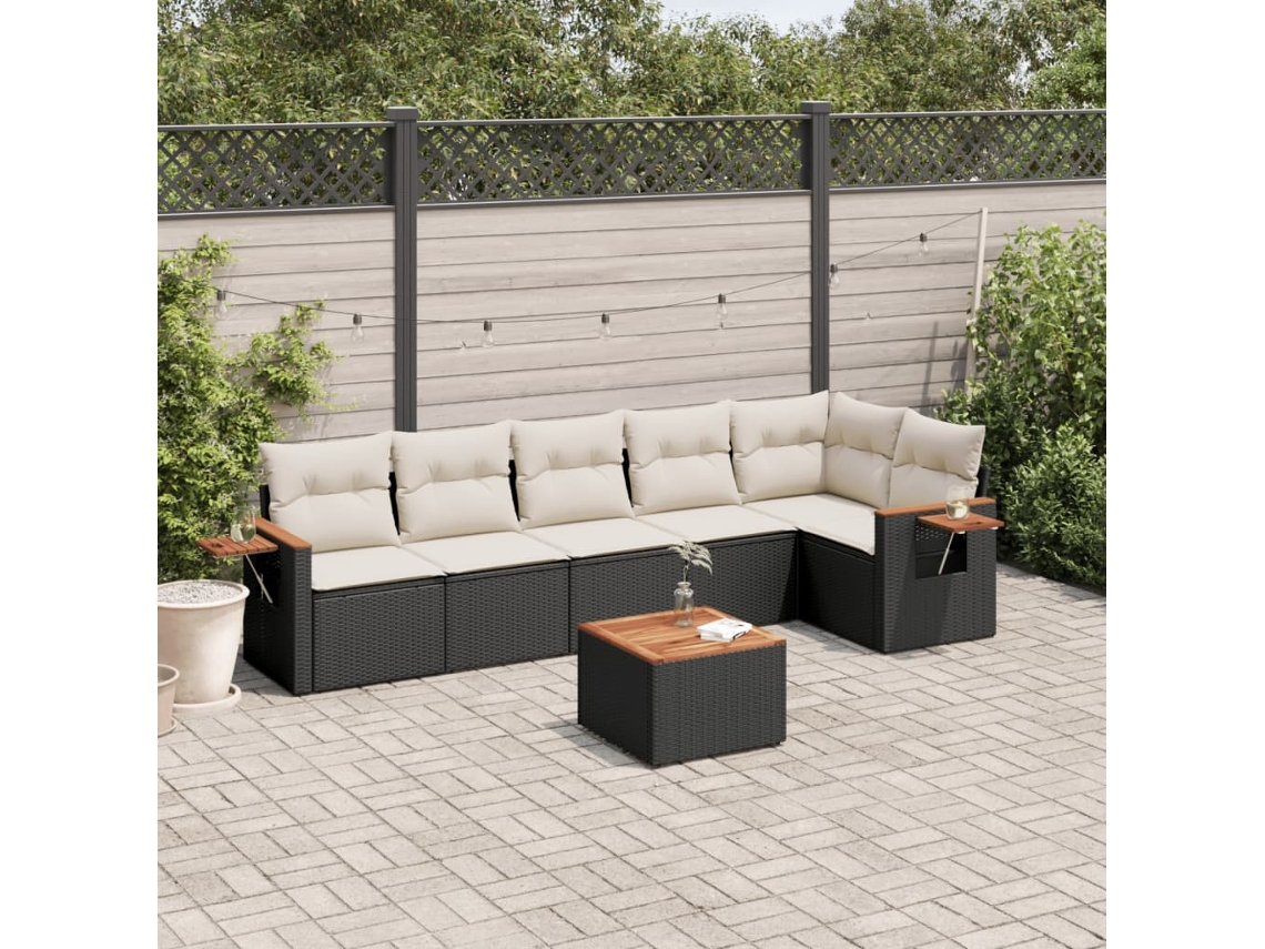 Vidaxl 7 Pcs Conjunto De Sofás P/ Jardim C/ Almofadões Vime Pe Preto