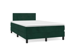 Vidaxl Cama Box Spring Com Colchão E Luzes Led Veludo Verde-escuro