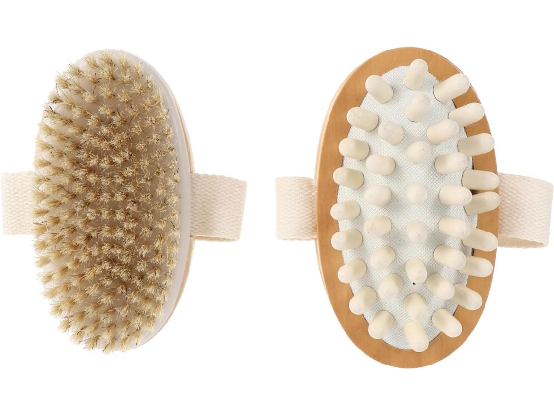 Conjunto De 2 Escovas Massagem Madeira Com Cabo, Esfoliantes Para Pele Seca, Confortáveis Para Massagem Relaxante E
