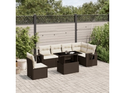 Vidaxl 7 Pcs Conjunto De Sofás Jardim C/ Almofadões Vime Pe Castanho