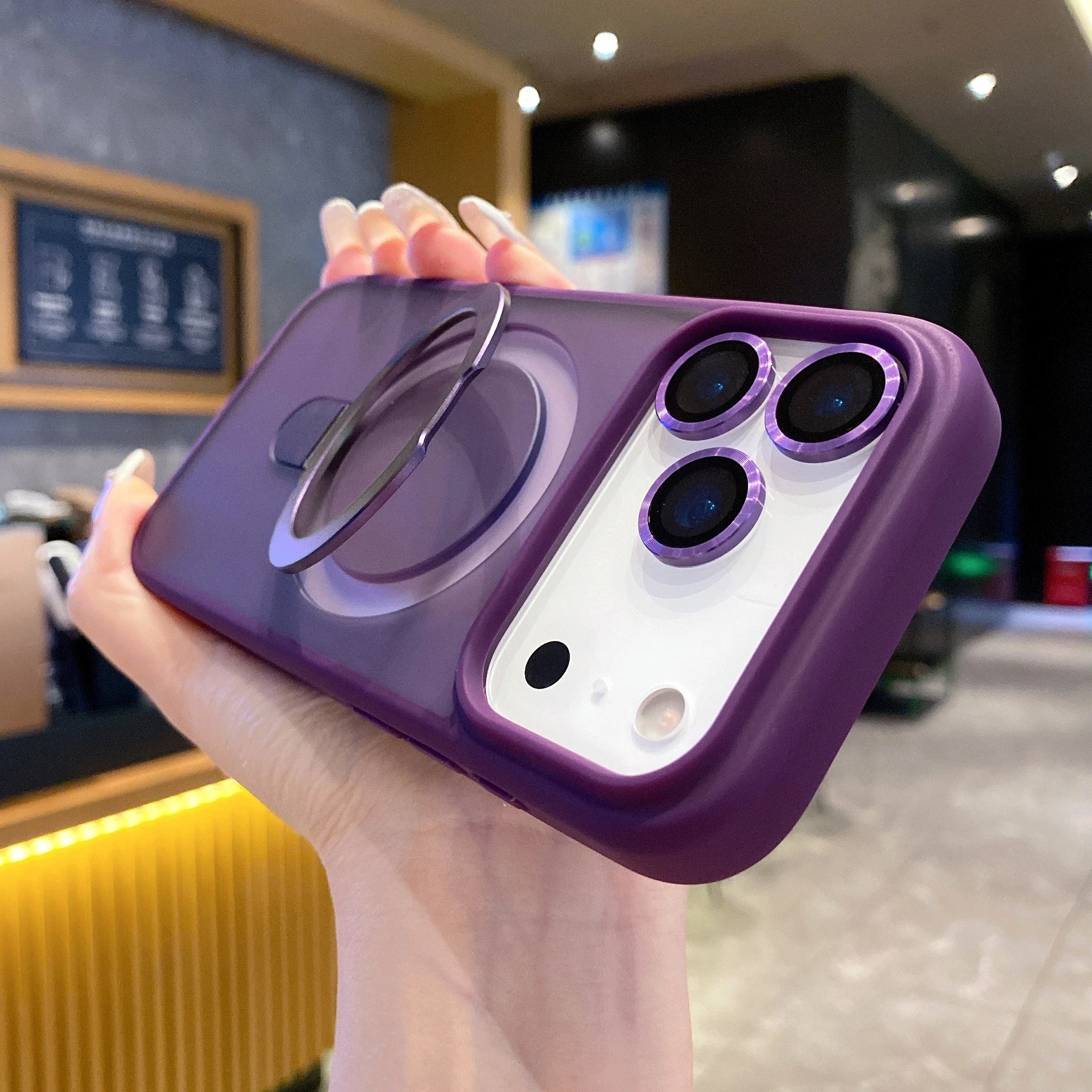 (roxo Escuro 14plus) Capa Protetora Magnética Para Câmera Com Suporte De Anel, Compatível Com Carregamento Sem Fio