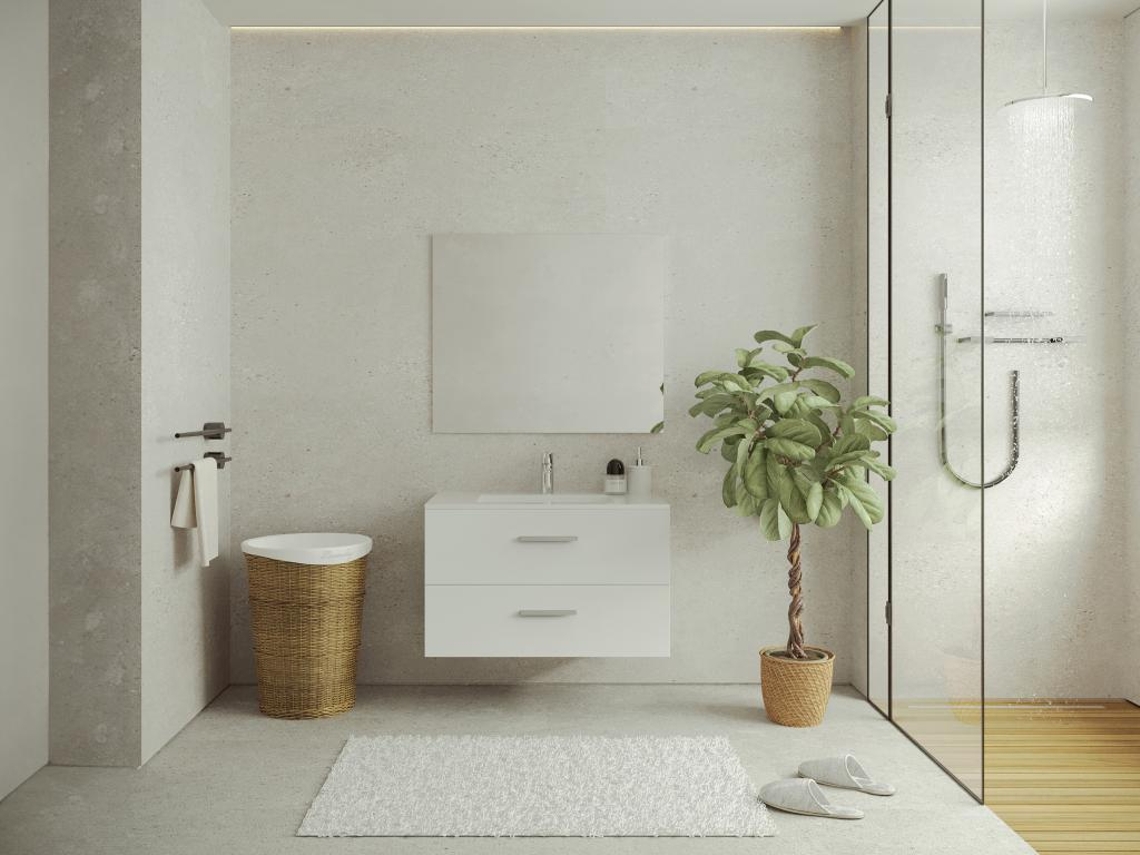 Móvel de Banheiro Flutuante com Lavatório Branco 80 Cm Kayla VENTE-UNIQUE.PT