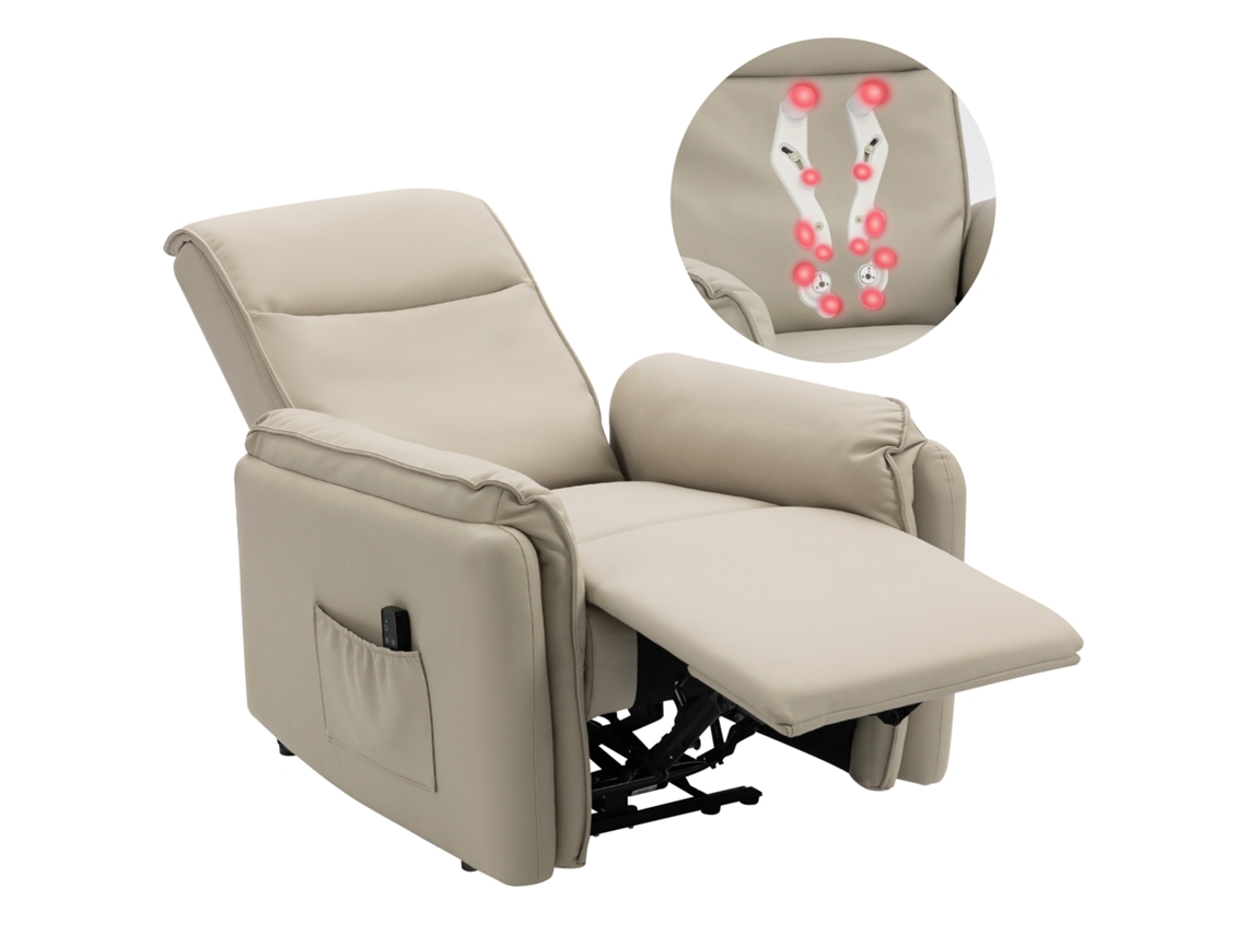 Cadeira de Massagem Elétrica, Assento em Couro Sintético com Apoio para os Pés e Bolsos Laterais, Bege. SINI TECH STORE