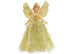Omni copa de Árbol Ángel Plástico Oro 19.5x8 Cm Con Alas Brillantes Y Vestido Adornado de Perlas Y Bow
