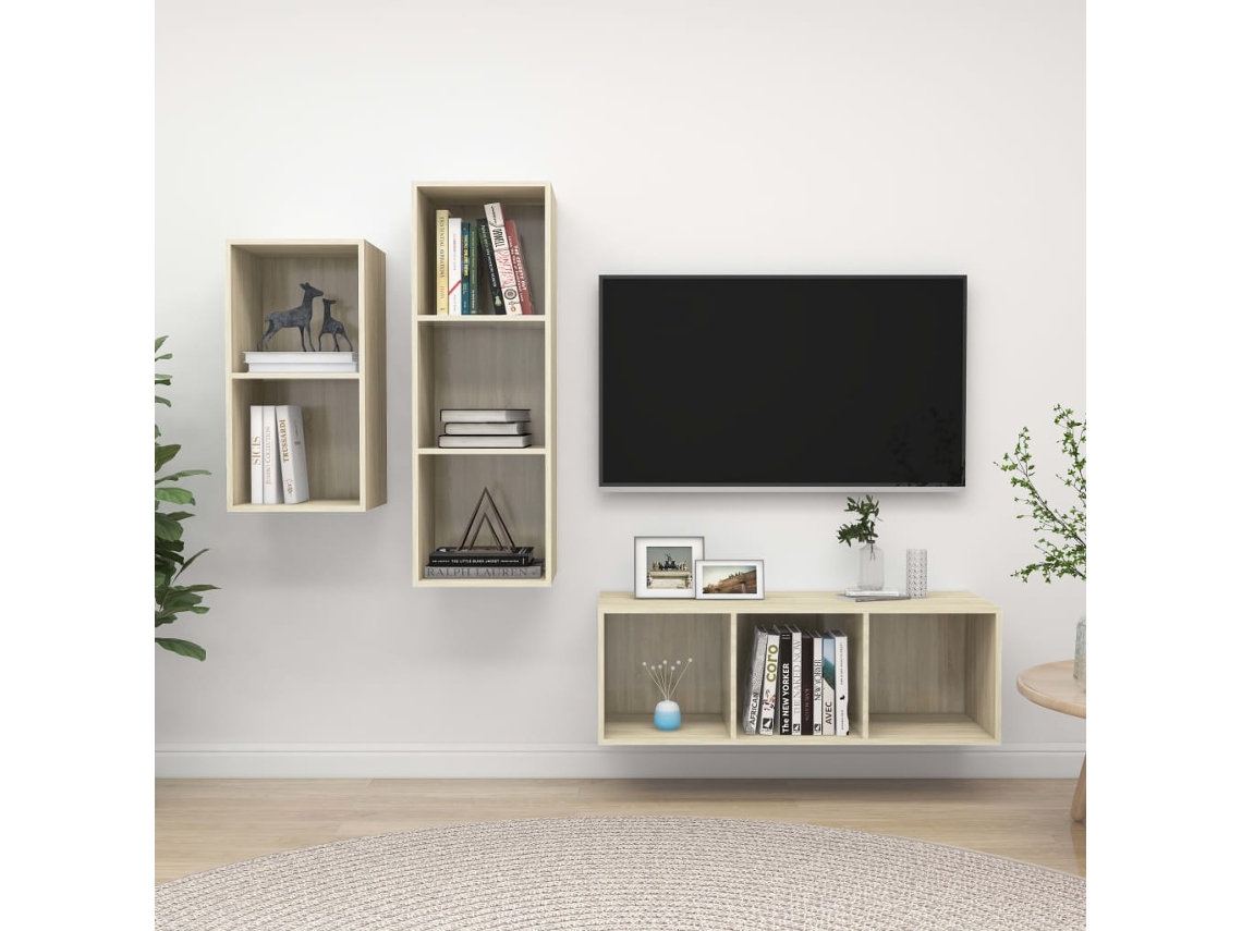 Vidaxl 3 Pcs Conjunto Móveis de Tv Derivados Madeira Carvalho Sonoma