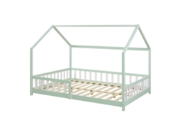 Cama de Criança Hesel em Forma de Casa de Pinho com Grelha 120X200Cm Verde Menta [EN.CASA]