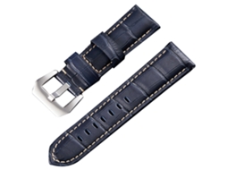 Cinturón De Reloj De Couro Genuíno 22mm Fivela Prata Azul Royal