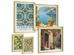 Conjunto De Pinturas Amalfi Italiano Cítricos Flores Espelharte (5 Peças)