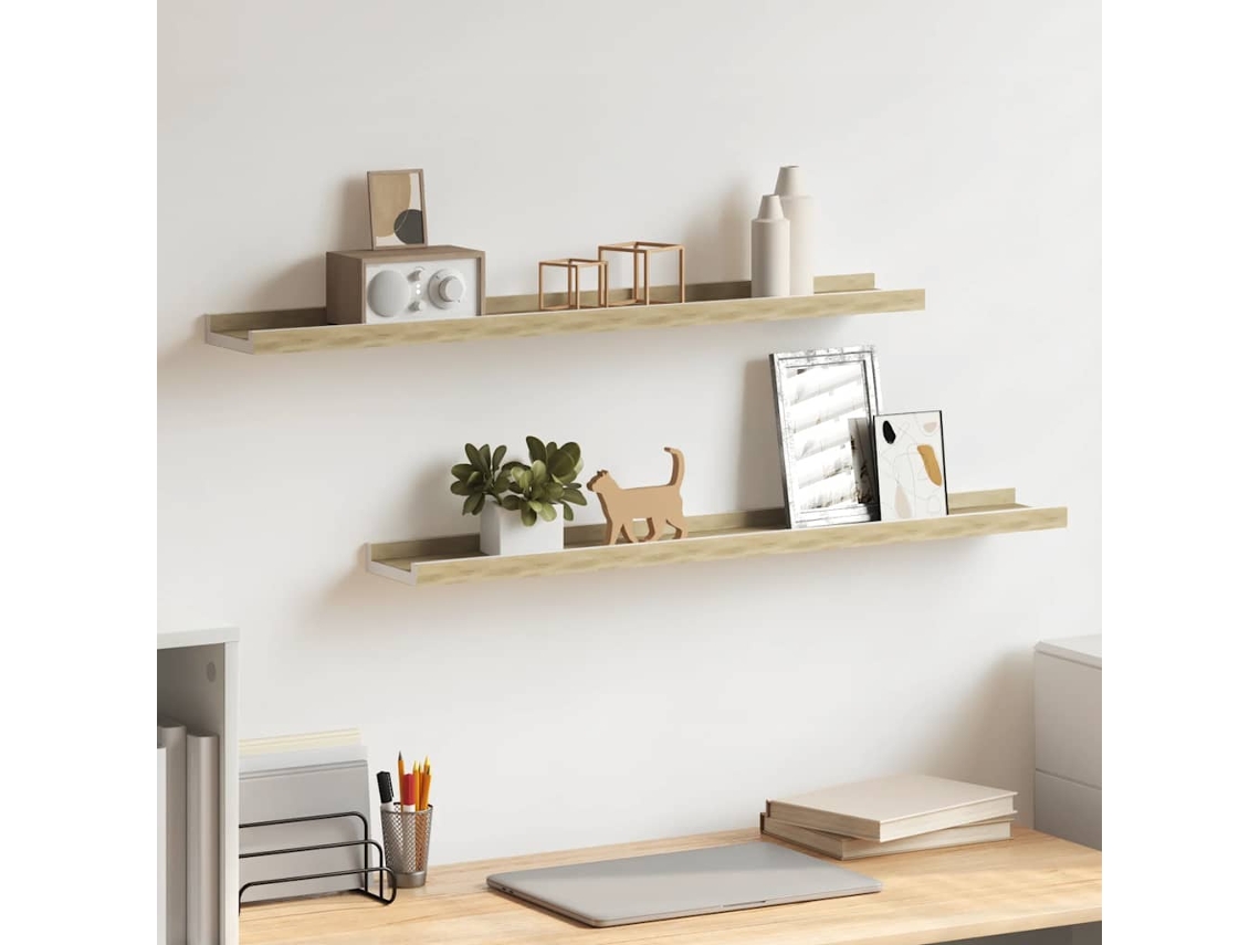 Vidaxl Prateleiras De Parede 2 Pcs 80x9x3 Cm Branco E Carvalho Sonoma