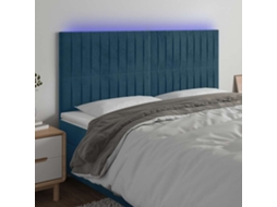 Vidaxl Cabeceira Cama C/ Luzes Led Veludo 200x5x118/128cm Azul-escuro