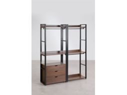 Armário Modular Aberto De 2 Peças Com Gavetas Em Aço E Madeira Ariaster Mdf Folheado A Melamina Preto Sklum