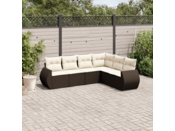 6 Pcs Conjunto De Sofá Jardim C/ Almofadões Vime Pe Marrom Dkd Home Decor
