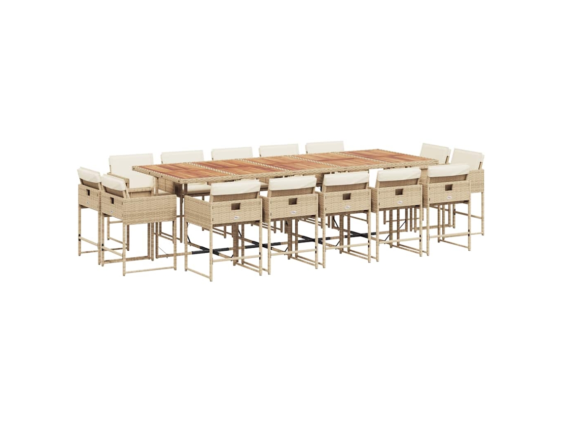 Conjunto de Jantar 15 Pcs para Jardim com Almofadões Vime Pe Bege MAISON EXCLUSIVE (15 pcs)