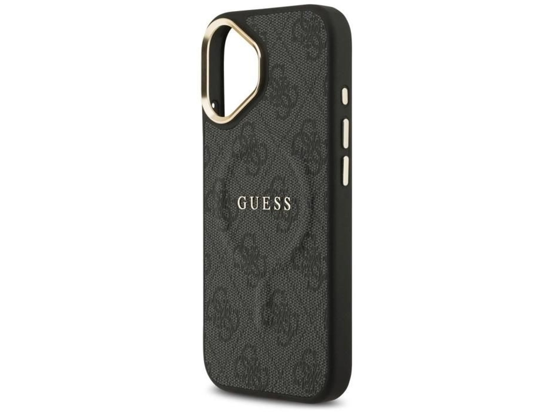 Capa Guess Em Couro Pu Com Estrutura Dourada 4g Com Magsafe Para Iphone 17 6.3 Preta - Guhmp17sp4msegck