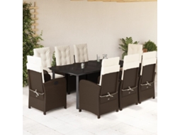 Vidaxl 9 Pcs Conjunto Jantar P/ Jardim C/ Almofadões Vime Pe Castanho
