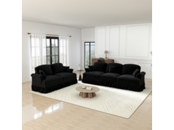 Conjunto de 2 Sofás Modulares de 5 Lugares Chenille com Braços Cónicos e Saia Removível Pernas Torneadas Preto MOBRIO