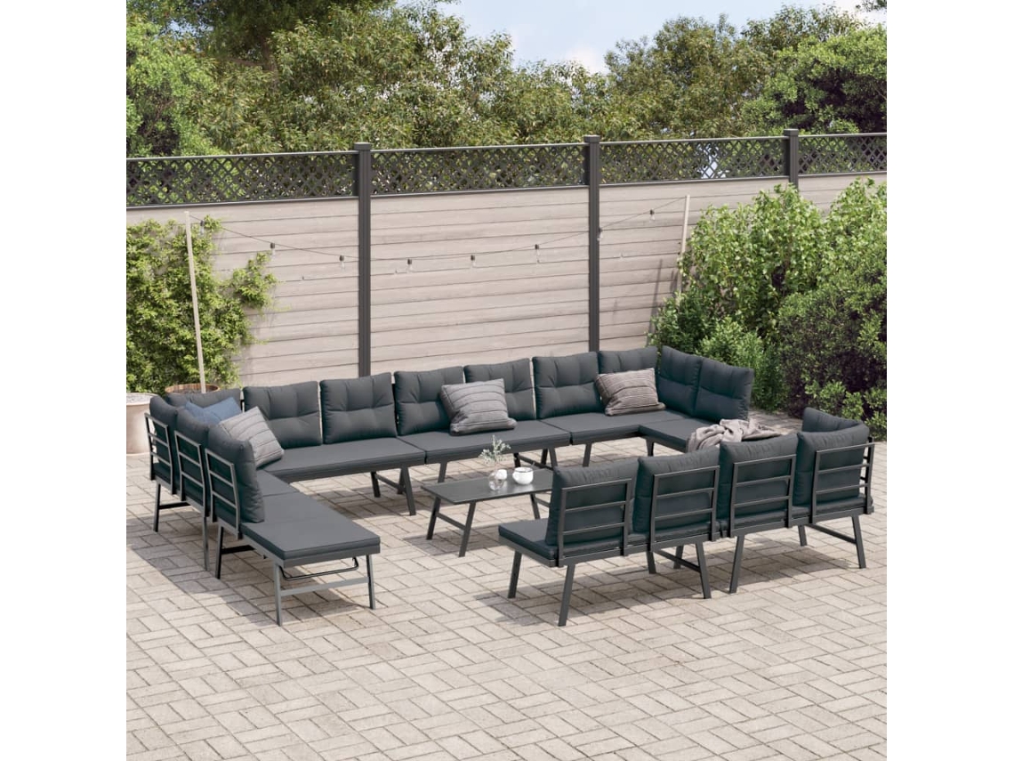 Vidaxl 9 Pcs Bancos De Jardim Com Almofadões Aço Revestido A Pó Preto