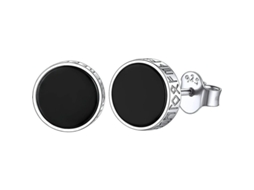 2026 aretes de Stud de Onix Negro Natural Con Runas Vikingas En Plata de Ley 925 para Mujeres Y Hombres