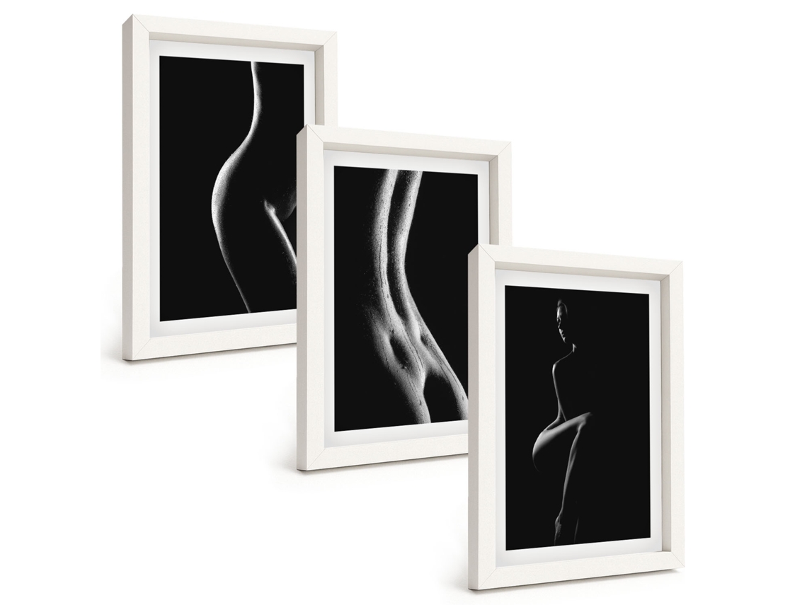 Conjunto De Quadros Com Moldura Silhuetas Femininas Em Preto E Branco Moldura Branca Fotos Para O Escritório Espelharte (3 Peças 20x30 Cm)