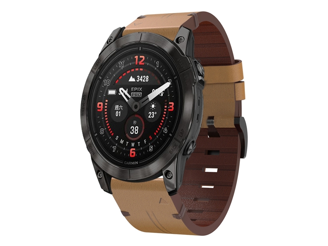 Bracelete para Garmin Epix Pro XIAOMOYU em Couro com Fivela de Aço (26mm) Marrom Claro