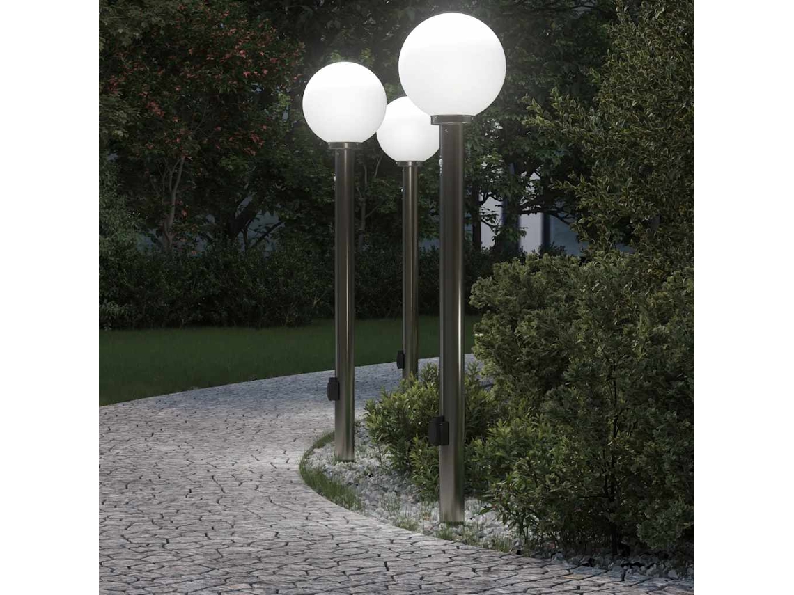 Vidaxl Conjunto De 3 Postes De Iluminação Com Sensor E Tomada, 120 Cm, Aço Inoxidável, Ip44