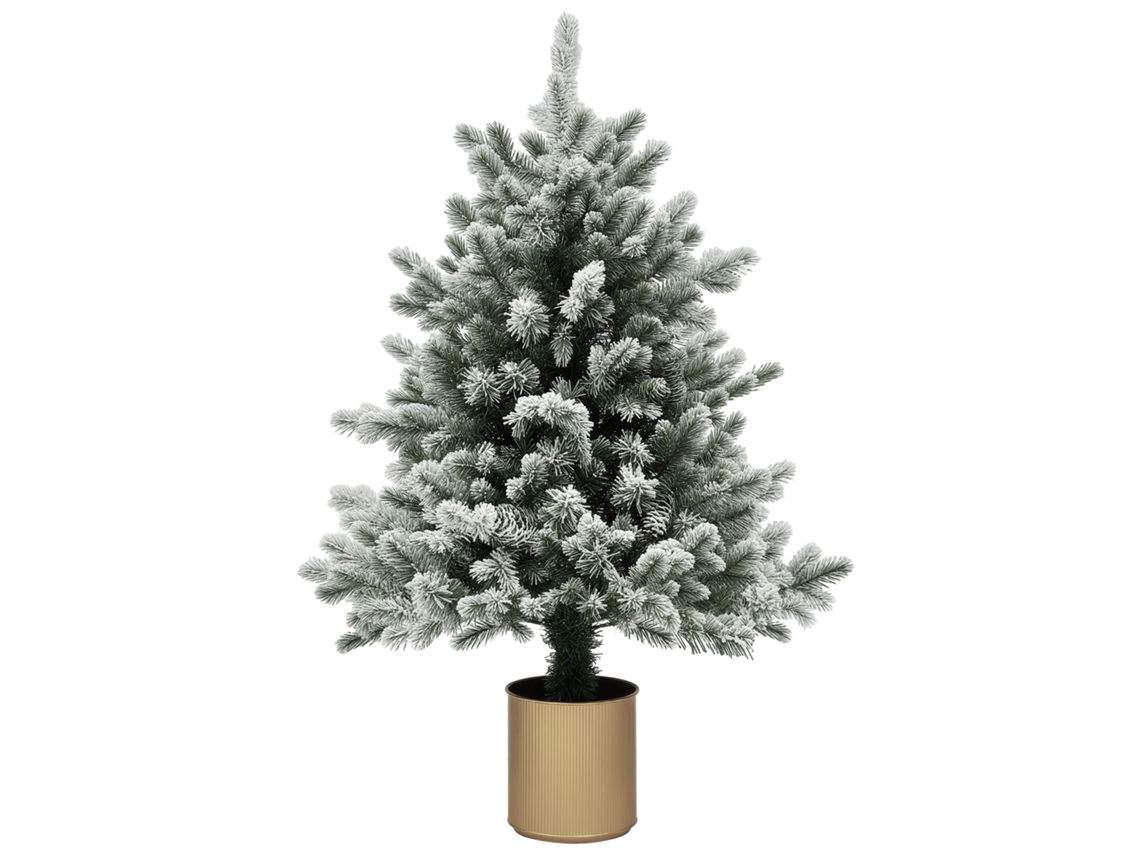 Árvore De Natal Nevada Com Pinhas, Ignífuga E Estável, Ø60x100 Cm, Verde E Dourado