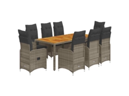 Conjunto 9 bistrô de jardim c/ almofadões VIDAXL vime PE cinzento