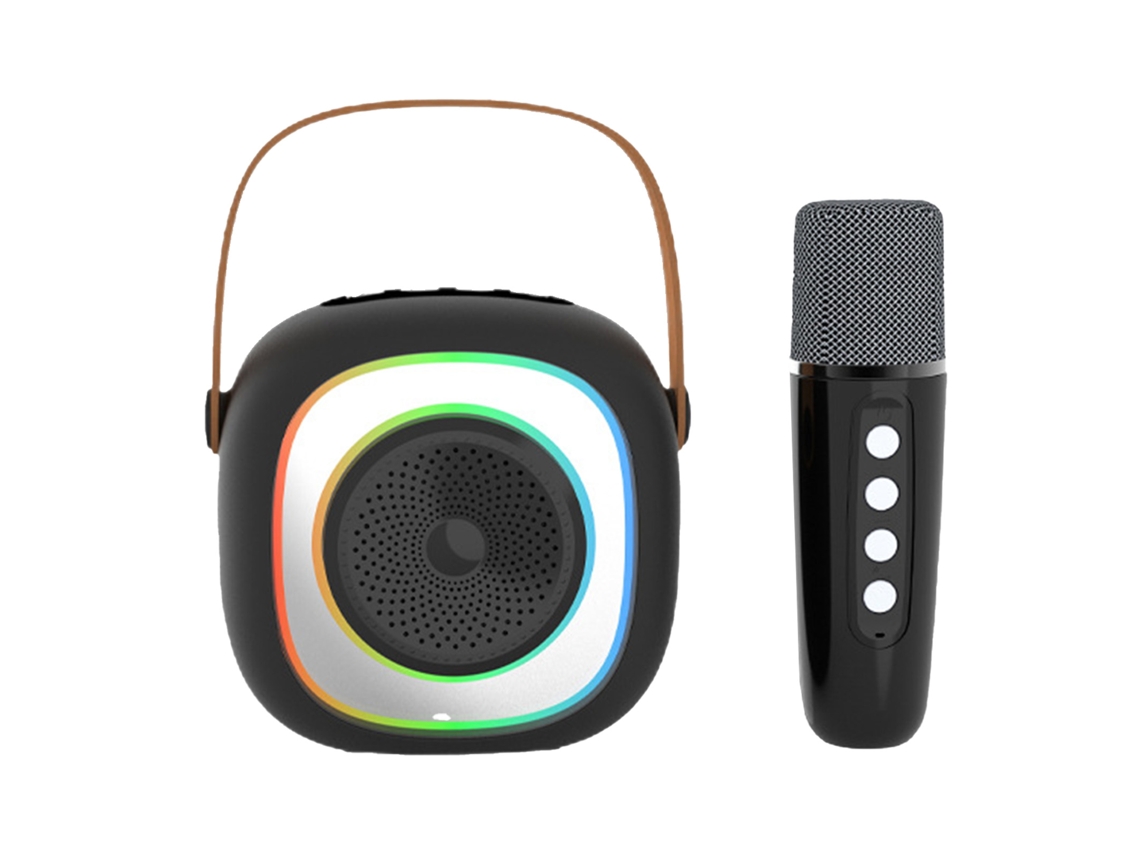 Caixa de som Bluetooth portátil EOOCOO, subwoofer, microfone, preto