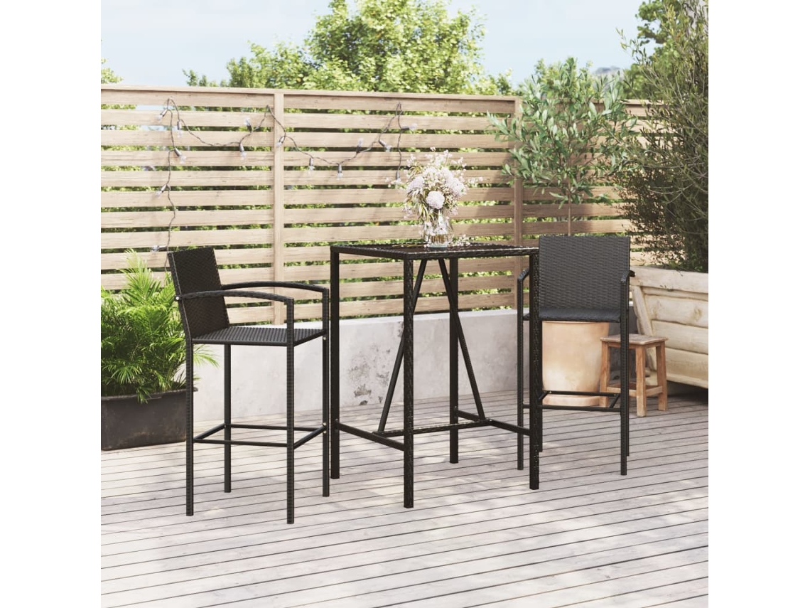 Vidaxl 3 Pcs Conjunto De Bar Para Jardim Vime Pe Preto