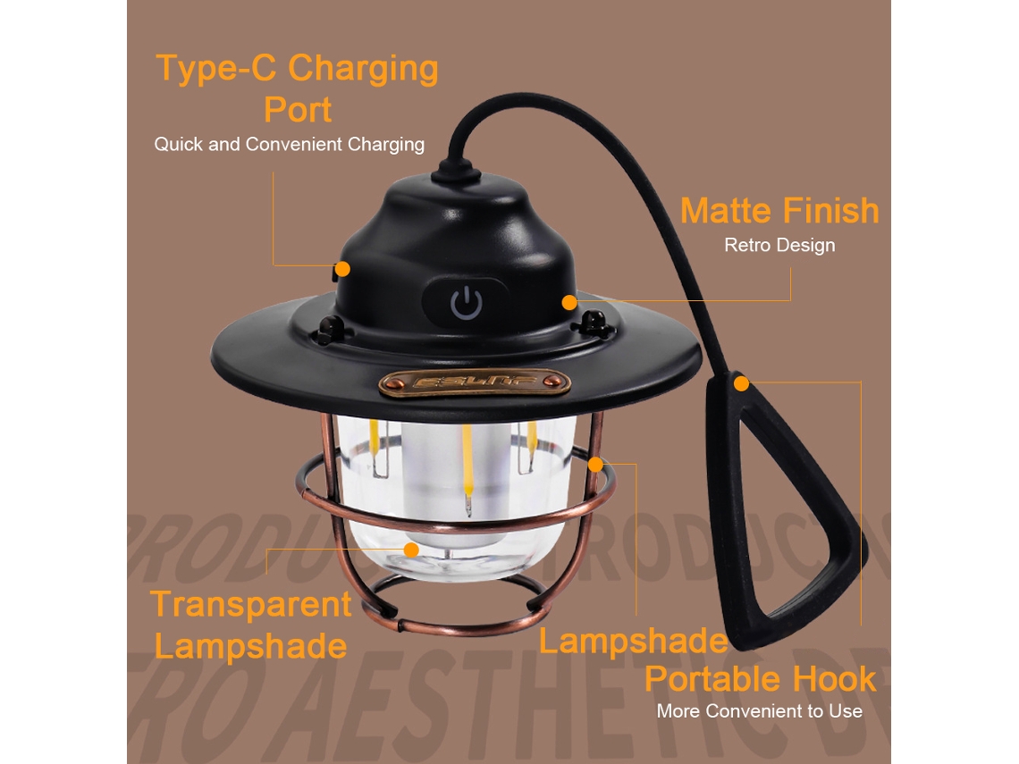 Lâmpada de Camping Vintage Led À Prova D'água 7 Modos