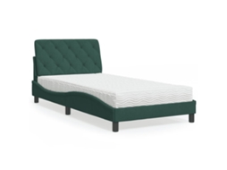 Cama Com Colchão 100x200 Cm Veludo Verde-escuro