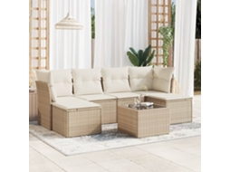 Vidaxl 7 Pcs Conjunto De Sofás P/ Jardim Com Almofadões Vime Pe Bege