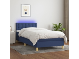 Vidaxl Cama Box Spring C/ Colchão E Led 90x190 Cm Tecido Azul