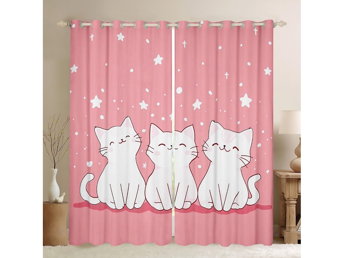 Jejeloiu Cortinas Blackout Com Estampa De Gato, Bloqueio De Luz 30% A 50%, Rosa, Cortinas Blackout Para Quarto E Sala De