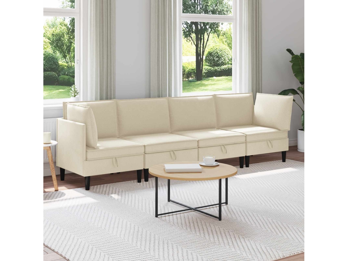 Vidaxl Conjunto De Móveis Para Sala De Estar 4 Pcs Creme Tecido