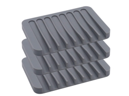 Set de 3 porta sabonetes de silicone com drenagem automática, cinza | S/MARCA