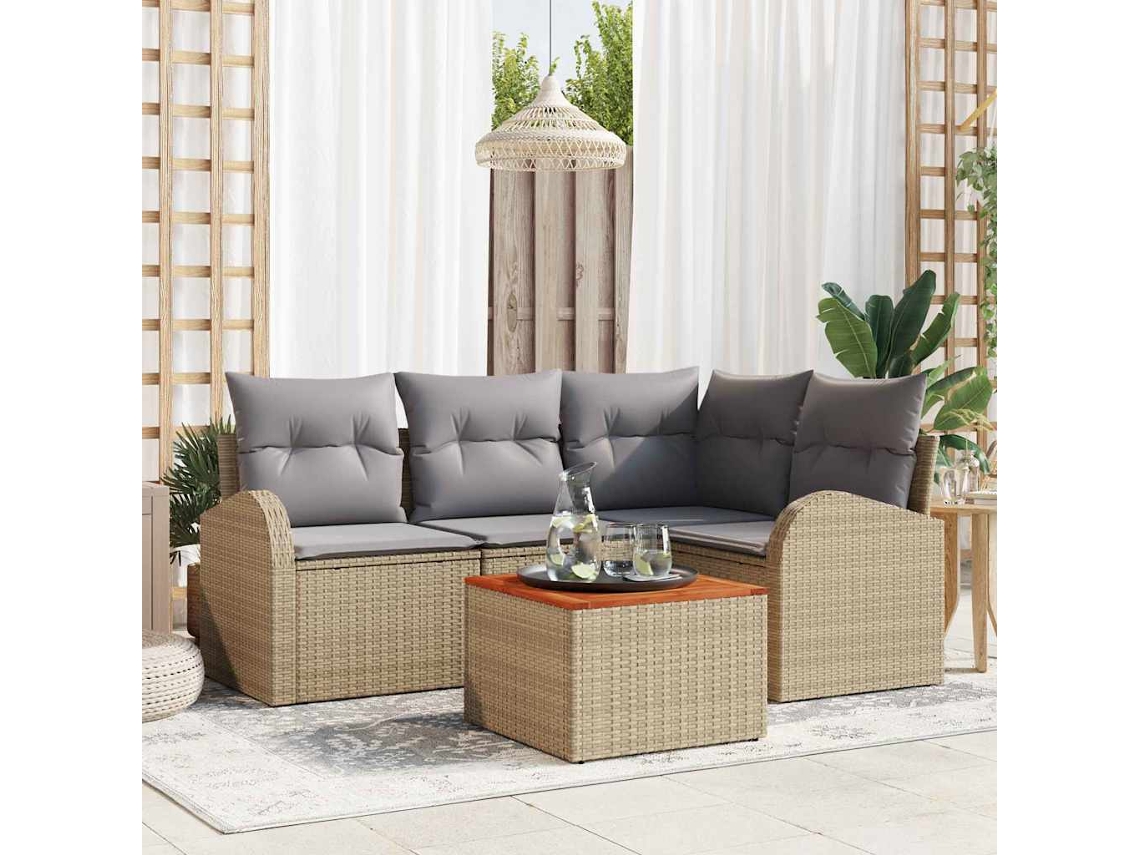 Vidaxl Conjunto De Sofá De Jardim 5 Unid. Bege Vime Pe