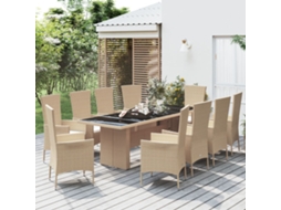 11 Pcs Conjunto De Jantar P/ Jardim Com Almofadões Vime Pe Bege Dkd Home Decor