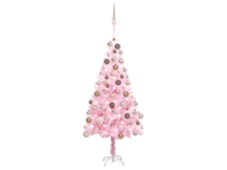 Vidaxl Árvore Natal Artificial Pré-iluminada C/ Bolas Pvc Rosa