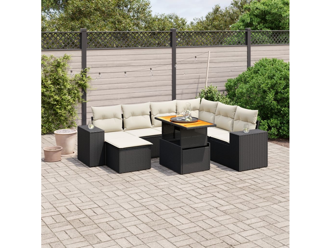 Vidaxl 8 Pcs Conjunto Sofás De Jardim Com Almofadões Vime Pe Preto
