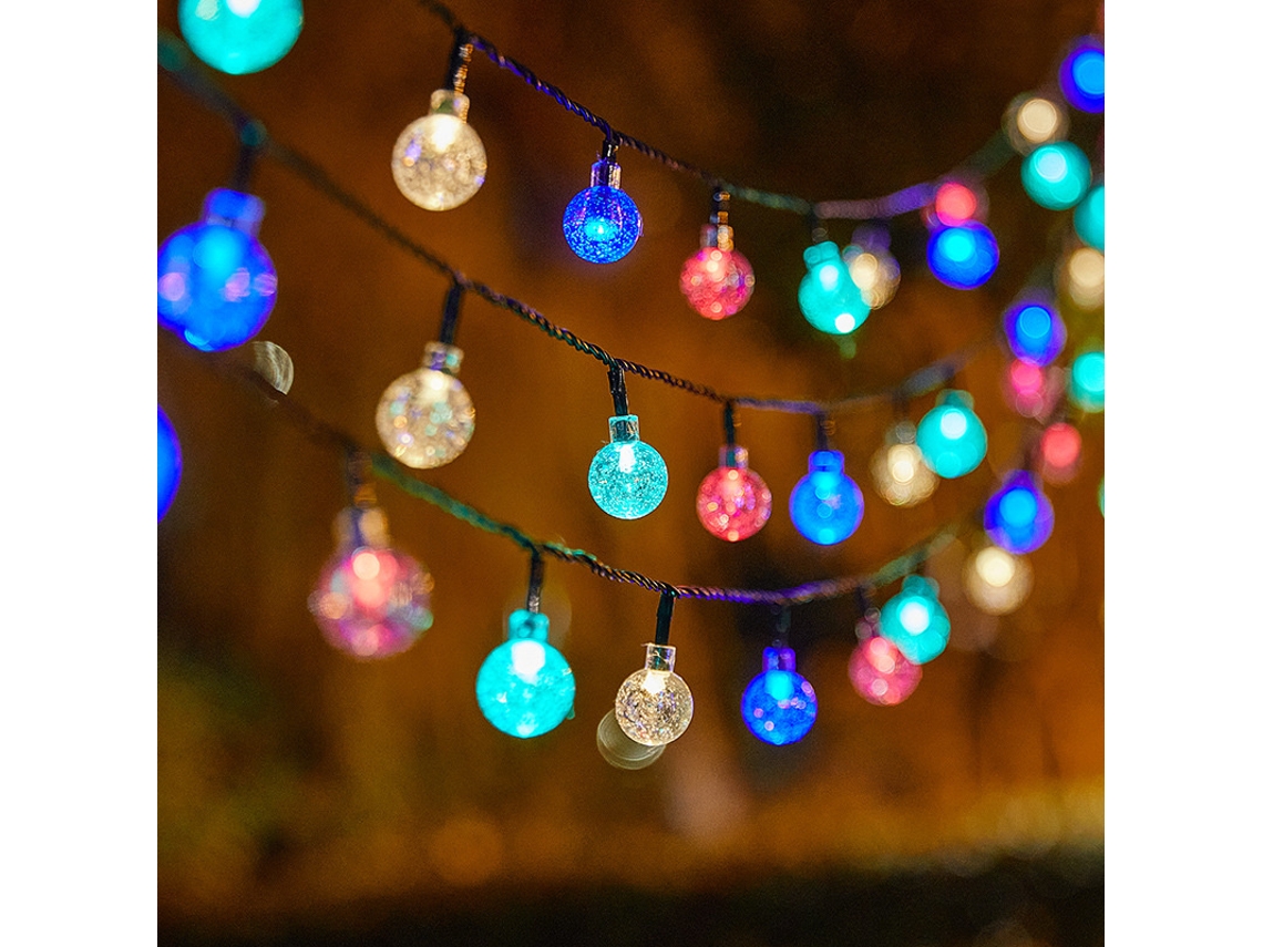 (12m Com 100 Leds Coloridos) Luminária Solar Externa Em Formato De Bola De Vidro Com Led, Ideal Para O Ramadã.