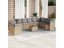 Vidaxl 11 Pcs Conjunto Sofás De Jardim C/ Almofadões Vime Pe Bege